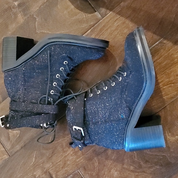 Shelly's London chunky heel lace boots buckle accent and rainbow lurex sparkle - Picture 2 of 6